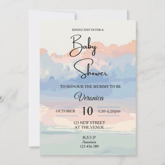 Pastel lucht baby shower kaart (Voorkant)