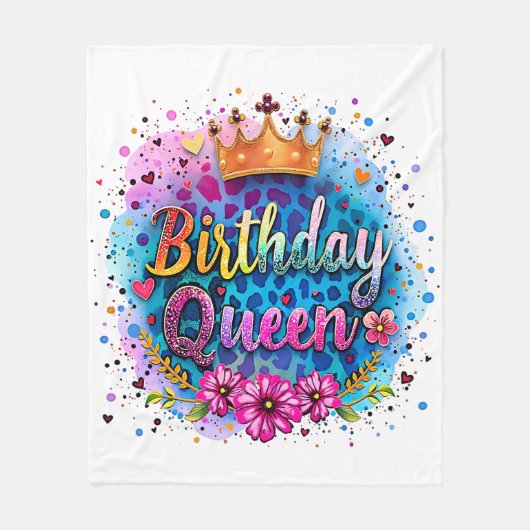 Pastel Luipaard Verjaardag Koningin Fleece Deken (Voorkant)
