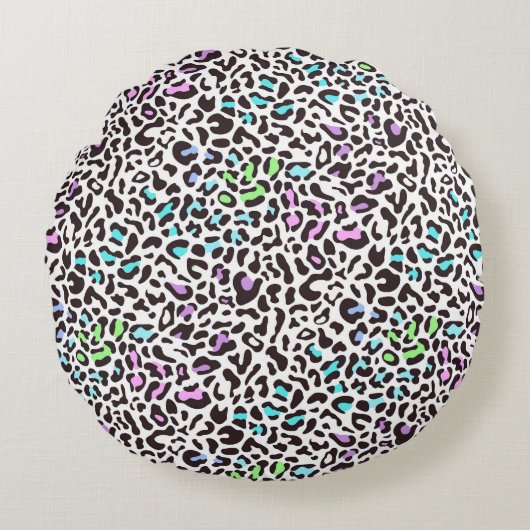 Pastel Luipaardprint Ronde Kussen (Voorkant)