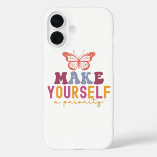 Pastel "Maak jezelf een prioriteit" Zelfzorg Grafi iPhone 16 Hoesje