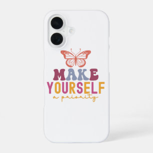 Pastel "Maak jezelf een prioriteit" Zelfzorg Grafi iPhone 16 Hoesje