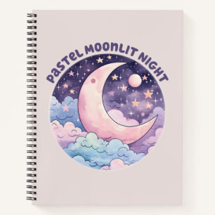 Pastel maanverlichte nacht - Dromerige halve maan Notitieboek