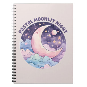 Pastel maanverlichte nacht - Dromerige halve maan Notitieboek