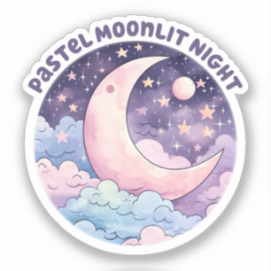 Pastel maanverlichte nacht - Dromerige halve maan Sticker