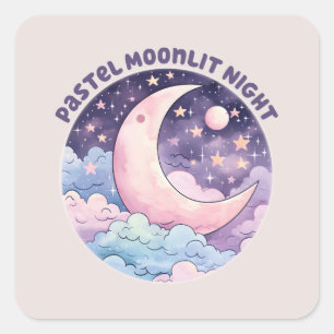 Pastel maanverlichte nacht - Dromerige halve maan Vierkante Sticker