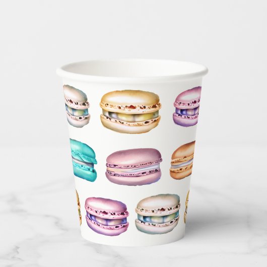 Pastel Macaron Cookie Thema Verjaardagsfeestje Papieren Bekers (Voorkant)