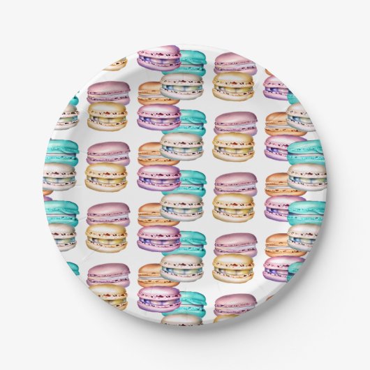 Pastel Macaron Cookie Thema Verjaardagsfeestje Papieren Bordje (Voorkant)