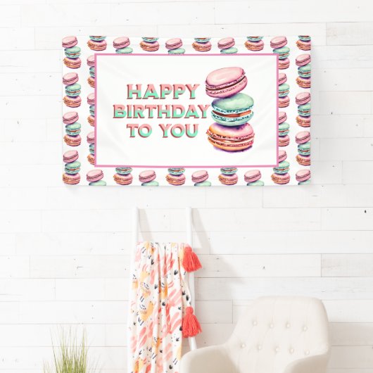 Pastel Macaron Cookie Thema Verjaardagsfeestje Spandoek (Insitu)