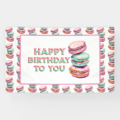Pastel Macaron Cookie Thema Verjaardagsfeestje Spandoek (Horizontaal)