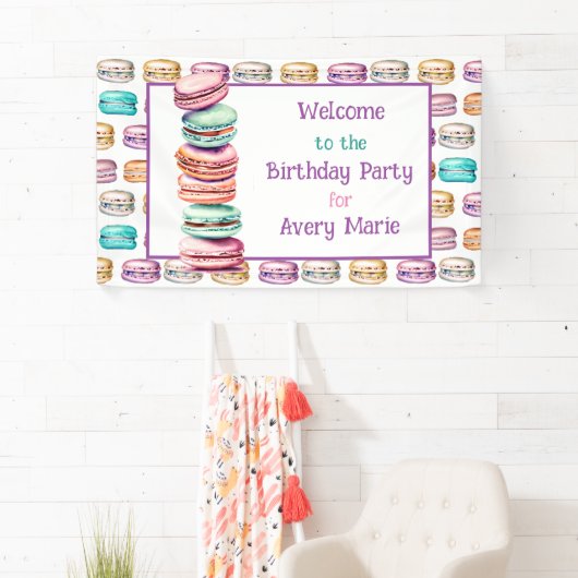Pastel Macaron Cookie Welkom op Verjaardagsfeest Spandoek (Insitu)