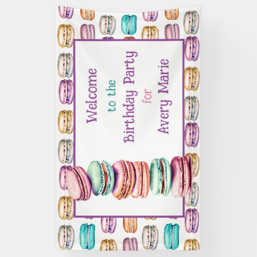 Pastel Macaron Cookie Welkom op Verjaardagsfeest Spandoek (Verticaal)