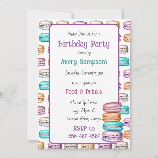 Pastel Macaron thema verjaardagsfeest Kaart (Voorkant)