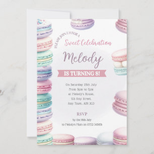 Pastel Macaron Verjaardagsuitnodiging Stapel Zoeth Kaart