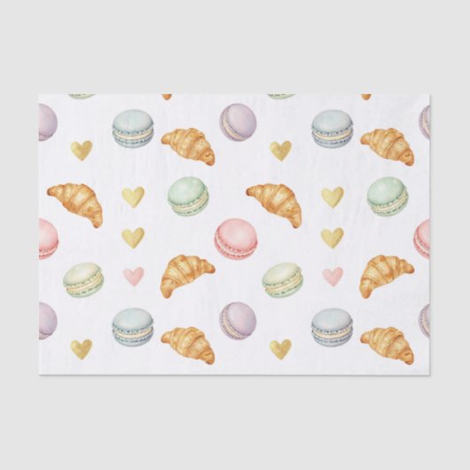 Pastel Macarons and Croissants Seamless Pattern Tissuepapier (Voorkant)