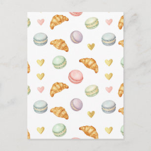 Pastel Macarons en Croissants Naadloos Patroon Briefkaart