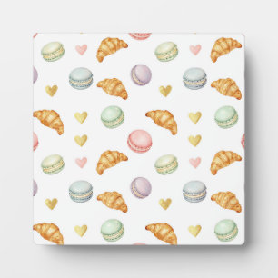 Pastel Macarons en Croissants Naadloos Patroon Fotoplaat