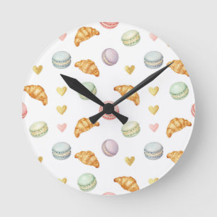 Pastel Macarons en Croissants Naadloos Patroon Ronde Klok