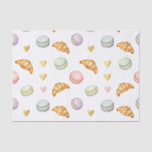 Pastel Macarons en Croissants Naadloos Patroon Tissuepapier