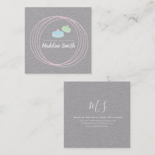 Pastel Macarons Logo Bakery Baker Vierkante Visitekaartje (Voorkant / Achterkant)