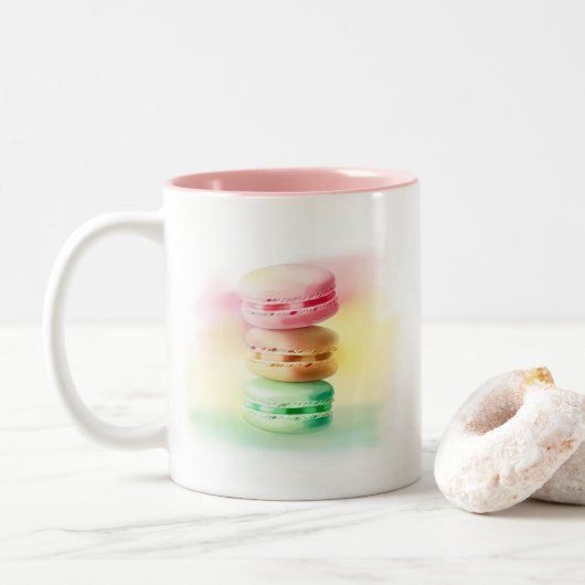 Pastel Macaroon Triplet Stacks Tweekleurige Koffiemok (Met donut)