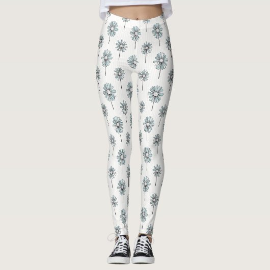Pastel Madeliefje Lijn Kunst Streep Leggings (Voorkant)