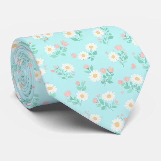 Pastel Madeliefjes Strooipatroon Stropdas (Opgerold)