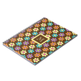 Pastel Madeliefjespatroon op Bruin met Monogram Notitieboek