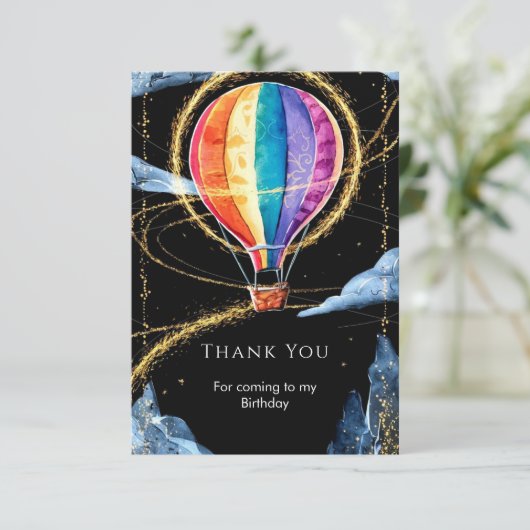 Pastel Magic Heet Luchtballon Verjaardag Bedankkaart (Staand voorkant)