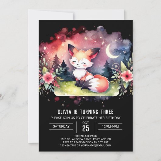 Pastel Magical Fox Verjaardag digitaal Kaart (Voorkant)