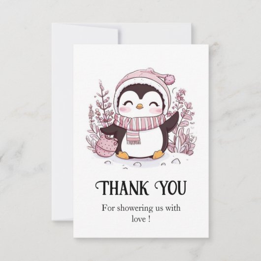 Pastel Magical Penguin Baby shower Bedankkaart (Voorkant)
