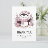 Pastel Magical Penguin Baby shower Bedankkaart (Staand voorkant)