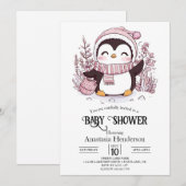 Pastel Magical Penguin Baby shower Kaart (Voorkant / Achterkant)