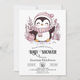 Pastel Magical Penguin Baby shower Kaart