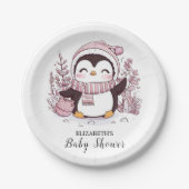Pastel Magical Penguin Baby shower Papieren Bordje (Voorkant)