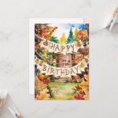 Pastel Magisch Seizoen Herfst Herfst Happy Birthda Kaart (Voorkant / Achterkant in situ)