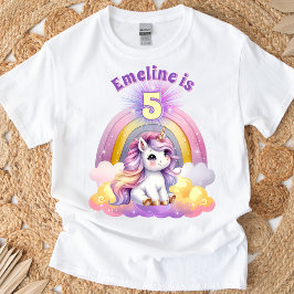 Pastel Magische Eenhoorn Regenboog Glitter Verjaar T-shirt