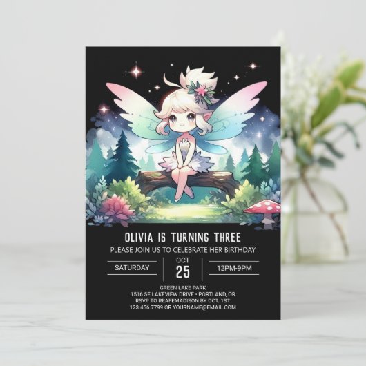 Pastel magische fee verjaardag kaart (Staand voorkant)