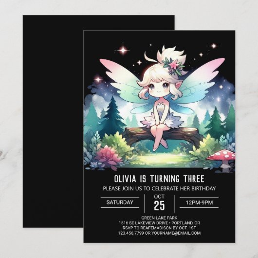 Pastel magische fee verjaardag kaart (Voorkant / Achterkant)