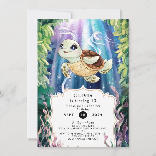 Pastel Magische Kinderen Schildpad Verjaardag Kaart (Voorkant)