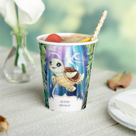 Pastel Magische Kinderen Schildpad Verjaardag Papieren Bekers