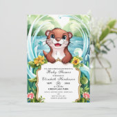 Pastel Magische Otter Baby shower Kaart (Staand voorkant)