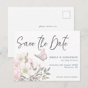 Pastel Magnolias Vlinder Bruiloft Save The Date Briefkaart