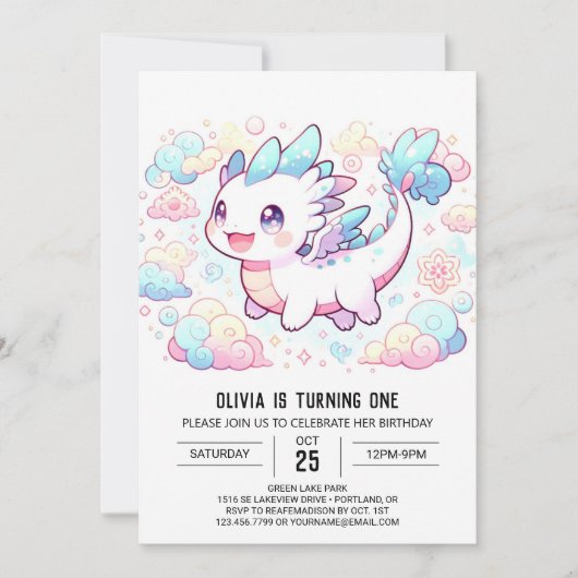 Pastel Majestic Dragon 1e verjaardag Kaart (Voorkant)