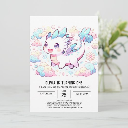 Pastel Majestic Dragon 1e verjaardag Kaart (Staand voorkant)