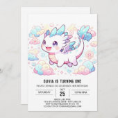 Pastel Majestic Dragon 1e verjaardag Kaart (Voorkant / Achterkant)