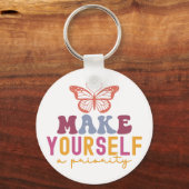 Pastel "Make Yourself a Priority" Self Care Graphi Sleutelhanger (Achterkant)