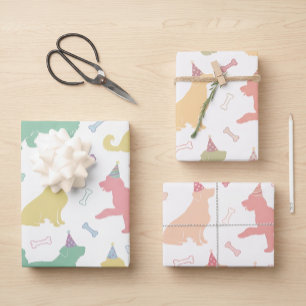 Pastel Malse Honden Verjaardagsfeest Silhouet Patr Inpakpapier Vel