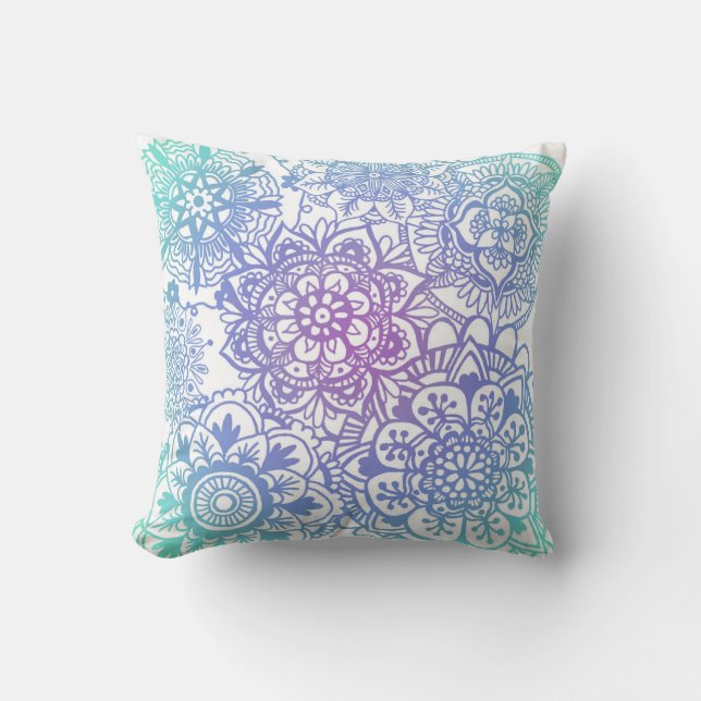 Pastel Mandala Pattern Floral Waterverf Kussen (Voorkant)