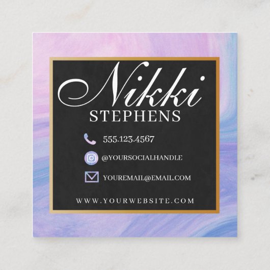 Pastel Marble and Gold Modern Hair Braiding Salon Vierkante Visitekaartje (Achterkant)
