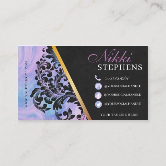 Pastel Marble and Gold Modern Hair Braiding Salon  Visitekaartje (Achterkant)